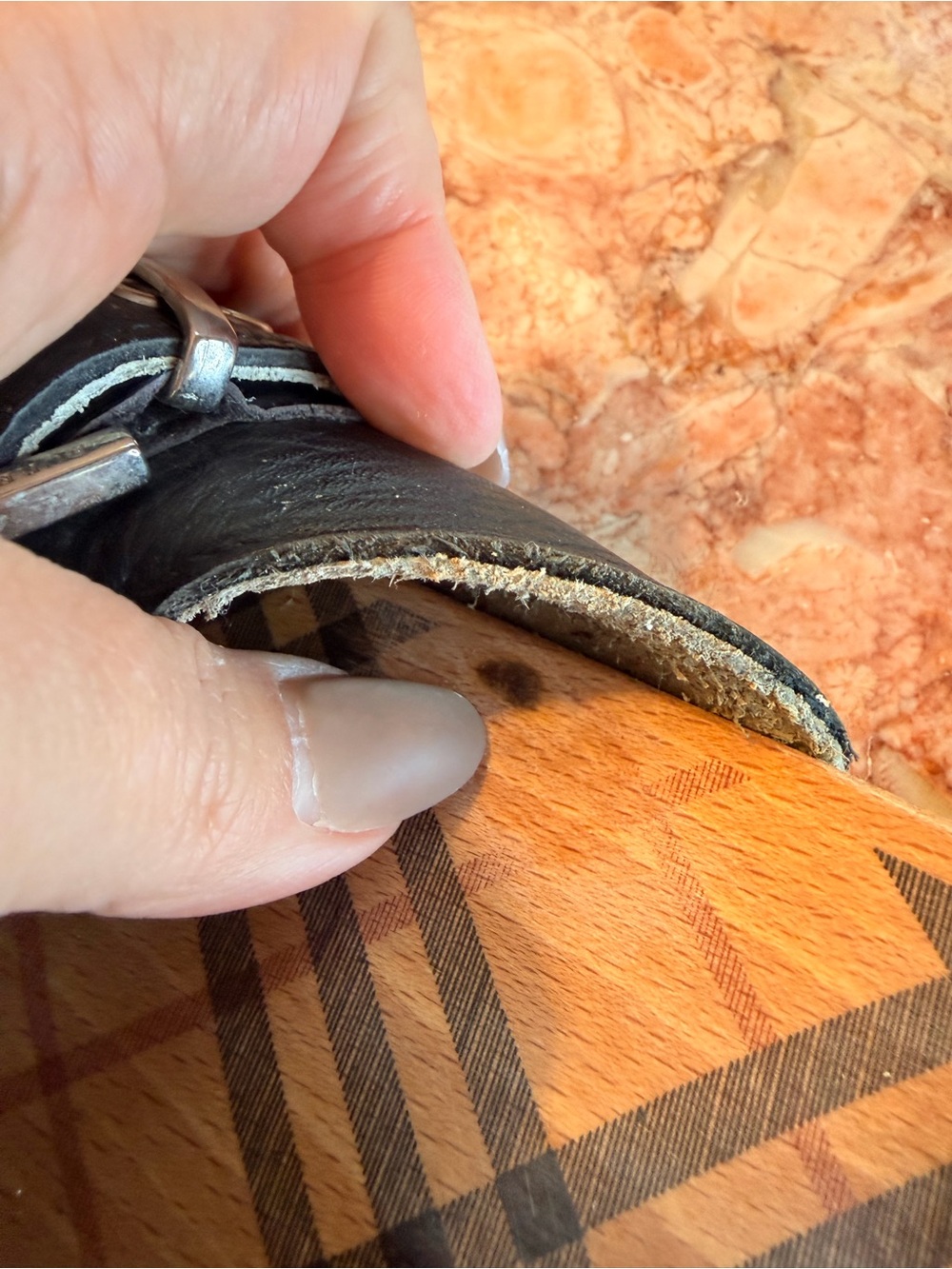 Burberry Black Leather Buckle Plaid Insole Slide Sandals - Picture 7 of 7